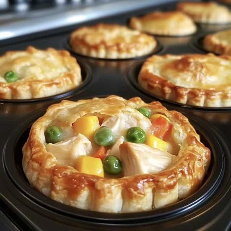 Mini Chicken Pot Pie Muffins: A Comforting Bite-Sized Delight Chicken Pot Pie Muffins, Pot Pie Muffins, Individual Chicken Pot Pies, Mini Pot Pies, Pie Muffins, Chicken Pot Pies, Mini Chicken Pot Pies, Grandma Cooking, Turkey Pot Pie