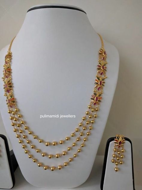 10gms Gold Jewellery, 32grams Gold Haram, Cb Chandraharam, Layer Gold Necklace Indian, Layer Chain Gold Indian, 10 Gms Gold Necklace Indian, Layered Necklaces Gold Indian, Gold Beads Necklace Indian, 10gms Gold Necklace Designs