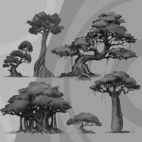 Swamp Trees Concept Art, Tree Refrence Art, Giant Tree Concept Art, Giant Tree Drawing, Fantasy Tree Concept Art, Trees Concept Art, Nature Concept Art, Tree Fantasy Art, Tree Concept Art