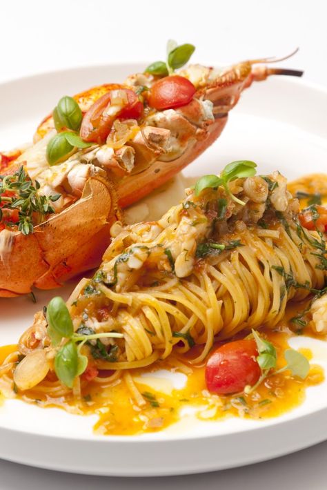 Gourmet Lobster Recipes, Lobster Linguini Recipe, Lobster With Pasta, Lobster Tail Pasta Dinners, Lobster Dishes Fine Dining, Lobster Tagliatelle, Langostino Lobster Recipes Pasta, Gourmet Pasta Recipes, Pasta With Lobster