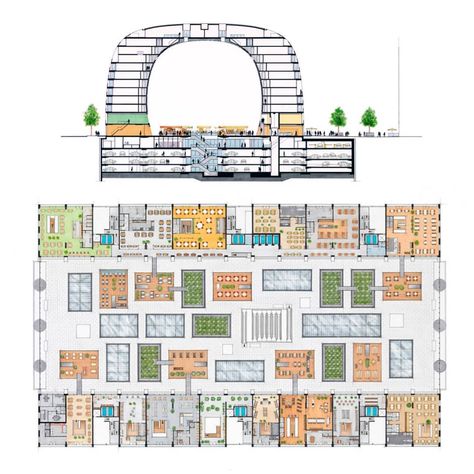 Markthal plan. Rotterdam version. ❤️📲📐📏@mvrdv // 📲🌐detail-online.com // ❤️🎨📲@floorplan_man . ♥️🌐📲teespring.com/stores/floorplan-man . #art… Rotterdam Market, Indoor Markets, Desain Lanskap, Open Market, Public Market, Layout Architecture, Ground Floor Plan, Architecture Office, Architecture Presentation