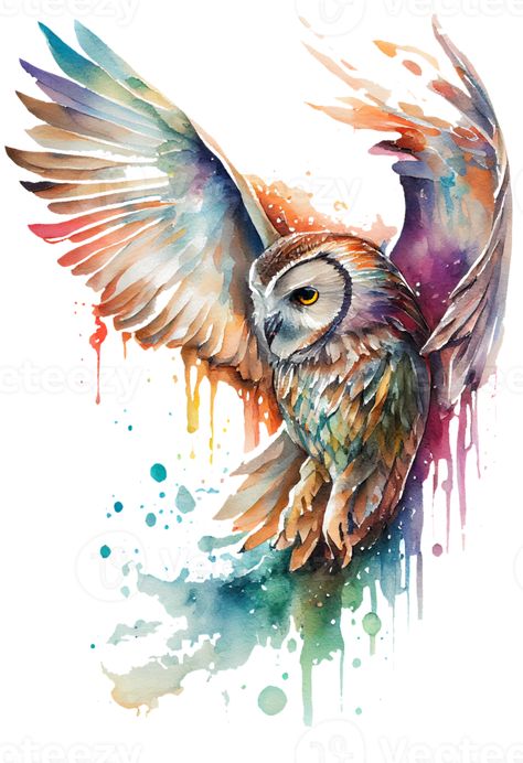 Owl Art Painting, Owl Canvas Painting, Owl Drawing, Owl Watercolor, Owl Artwork, Owl Canvas, Bird Flying, Colorful Owls, Owls Drawing