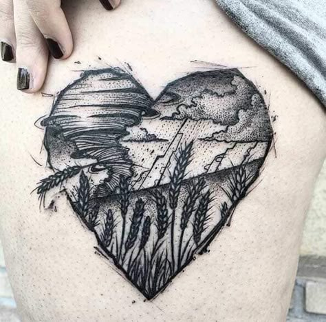 Kansas Inspired Tattoos, Storm Tattoos For Women, Tornado Tattoo Ideas, Kansas Tattoo Ideas, Twister Tattoo, Storm Tattoo Ideas, Storm Tattoo For Women, Farm Tattoo Ideas, I Am The Storm Tattoo