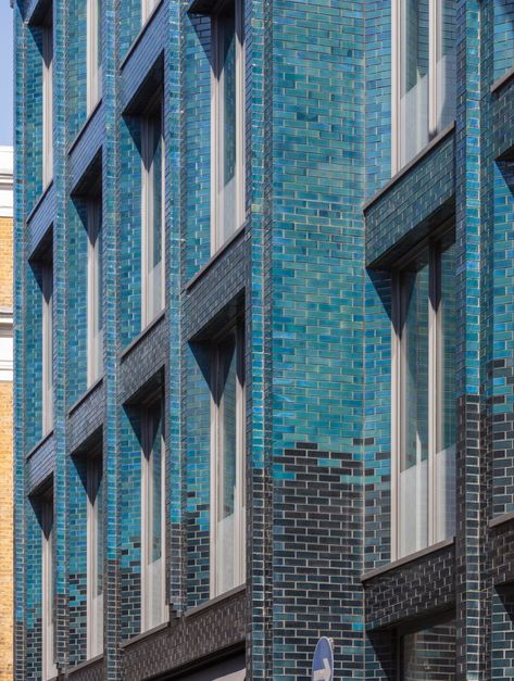 40 Beak Street - Stiff + Trevillion Facade Inspiration, Tile Architecture, Brick Studio, London Soho, Cornice Design, Brick Cladding, Brick Detail, Architectural Materials, Glazed Brick