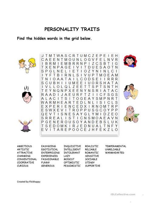 Personality Traits- Wordsearch - English ESL Worksheets Describe Personality, Adjectives To Describe Personality, Adjectives Worksheet, Personality Adjectives, Character Trait Worksheets, Mazes For Kids Printable, Physical Traits, Creative Worksheets, Adjective Worksheet