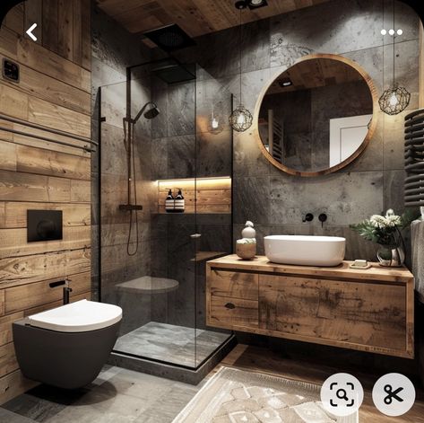 Modern Boho Bathroom, Makeover Kamar Mandi, Boho Bathroom Ideas, Bathroom Accent Wall, Cabin Bathrooms, Rustic Bathroom Designs, Bathroom Inspiration Modern, Rustic Bathroom Decor, Rustic Bathrooms