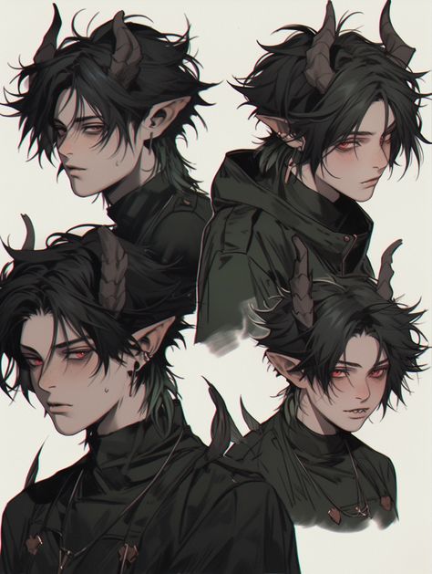 Alien Anime Character Design, Gothic Oc Male, D&d Artificer, Teifling Male Character Art, Tiefling Oc Male, Human Dnd Character, Male Tiefling Character Design, Tiefling Male Art, Fae Character Design Male