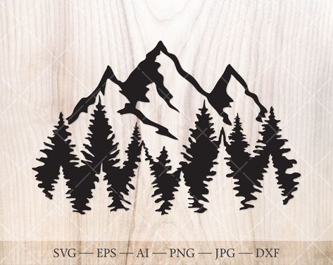 Mountain Cricut Design, Mountain Silhouette Tattoo, Mountain Svg Free, Camping Silhouette, Cabin Svg, Outdoor Silhouette, Outdoor Svg, Forest Svg, Mountain And Forest