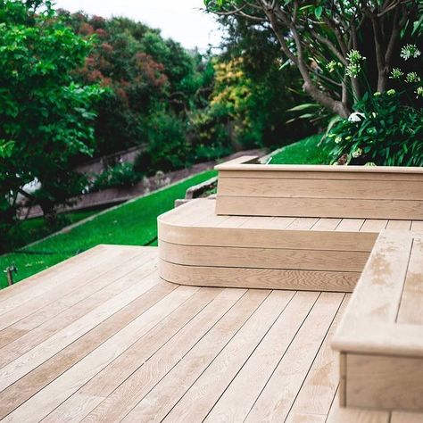 Millboard Distributor AU on Instagram: “Millboard Golden Oak decking and seating inspiration. Stunning work by @viking.designs #millboard #millboarddecking #deck #deckingdesign…” Millboard Decking Golden Oak, Oak Decking, Millboard Decking, Curved Deck, Deck Seating, Light Brick, Carpentry Skills, Staining Deck, Viking Designs