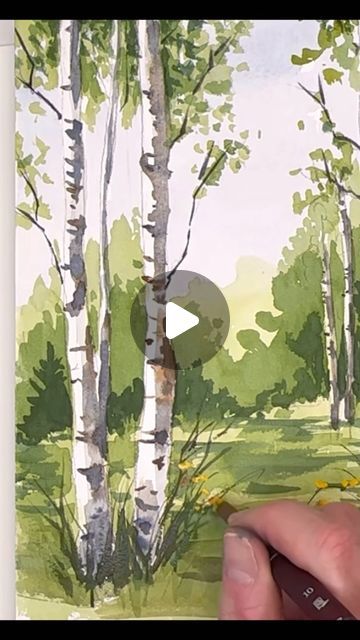 Croquis, Spring Birch Trees, Birch Trees In Snow, 5th Grade Watercolor Projects, Watercolor Tree Tutorial, Watercolour Birch Trees, Watercolour Ideas Aesthetic, Displaying Watercolor Paintings, Watercolor Painting Lessons