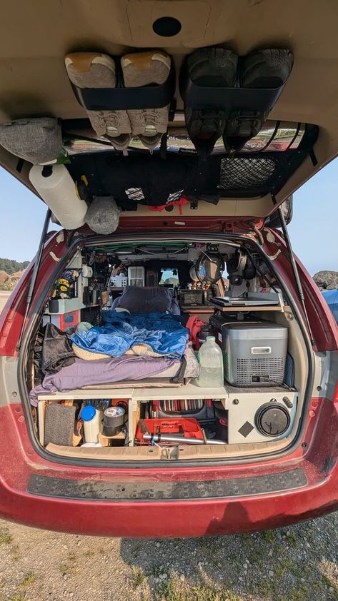 Car Camping Sedan, Suv Car Camping Setup, Rav4 Car Camping, Sedan Car Camping, Subaru Outback Car Camping, Living Out Of Car, Rav 4 Camping, Subaru Outback Camping, Car Camping Aesthetic