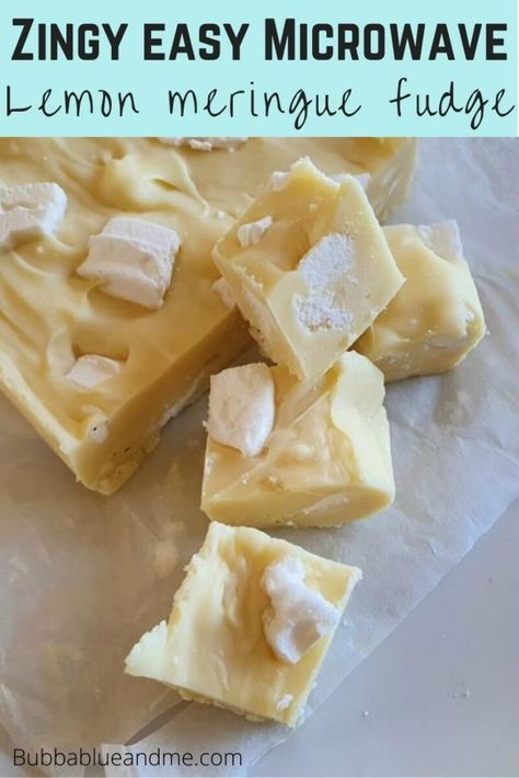 Easy microwave lemon meringue fudge recipe - Bubbablue and me Using Lemon Curd, Lemon Fudge, Lemon Sweets, Recipe Using Lemons, Microwave Fudge, Chocolate Dishes, Fudge Recipes Easy, Fudge Easy, Fudge Recipe