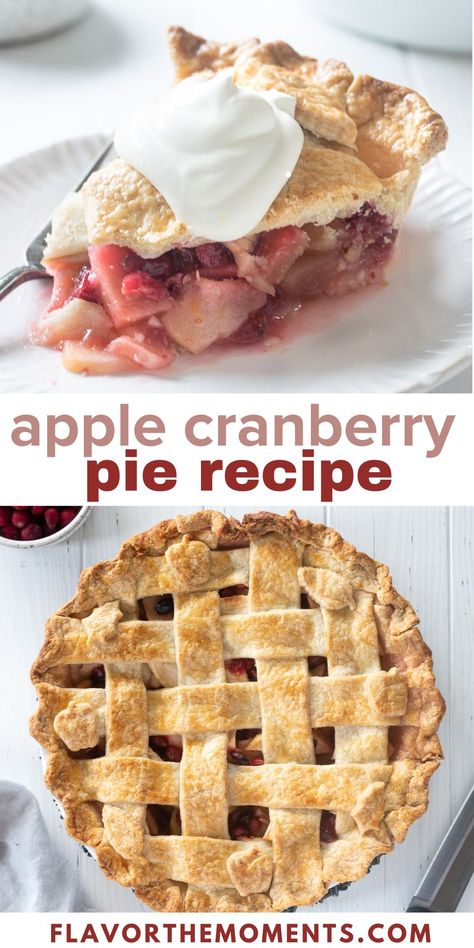 This Apple Cranberry Pie Recipe is perfect for the holidays! It includes a tart, sweet apple cranberry filling, buttery flaky pie crust, beautiful lattice crust, and it may be made entirely in advance! #appledessert #cranberryrecipes #pierecipes Apple Cranberry Pie Recipe, Cranberry Pie Recipes, Cranberry Filling, Buttery Flaky Pie Crust, Lattice Pie Crust, Apple Cranberry Pie, Easy Apple Crisp Recipe, Cranberry Pie, Homemade Pie Crust Recipe