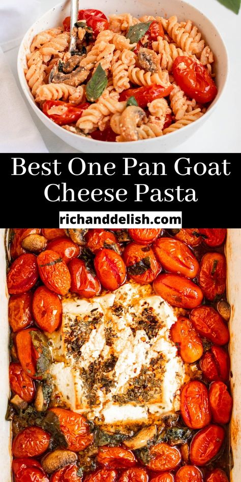 Goat Cheese Tortellini, Roasted Tomato Goat Cheese Pasta, Goat Cheese Pasta Recipes, Tomato And Goat Cheese Pasta, Goat Cheese Pasta Sauce, Tomato Mushroom Pasta, Baked Goat Cheese Pasta, Pasta Salad With Spinach, Fresh Tomato Pasta