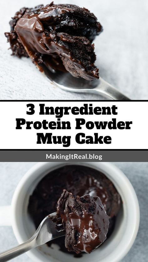 This 3 ingredient protein powder mug cake is a moist, fluffy, buttery chocolate cake that comes together in a matter of minutes. It's gluten-free and dairy-free. Mug Cake Protein Powder, Protein Powder Mug Cake, Protein Powder Cake, Protein Powder Brownies, Healthy Chocolate Mug Cake, Low Carb Mug Cakes, Baking With Protein Powder, Protein Mug Cakes, High Protein Desserts