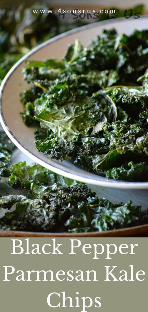 These healthy baked pepper parmesan kale chips are the perfect guilt free snack and a great way to use up extra kale. Perfectly crisp, healthy green chips melt right on the tip of your tongue, delivering a mouth-watering combination of freshly crushed black pepper, and your favorite grated Parmesan. Get this quick and easy recipe today! Click here. Kale Snacks, Healthy Kale Chips, Roasted Kale Chips, Kale Chip, Homemade Kale Chips, How To Make Kale, Baked Kale, Kale Chip Recipes, Tastes Better From Scratch