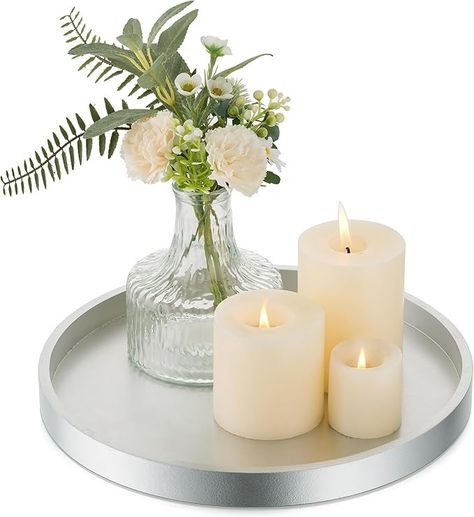 Hanobe Candle Plate Holder Tray: Champagne Sliver Round Wood Candle Plate Decorative Centerpiece Small Tealight Pillar Trays for Living Room Dining Coffee Table Home Decor : Amazon.ca: Home Coffe Table Tray, Table Tray Decor, Candle Holder Tray, Table Home Decor, Farmhouse Centerpiece, Wood Centerpieces, Gold Tray, Wooden Circle, Table Decor Living Room