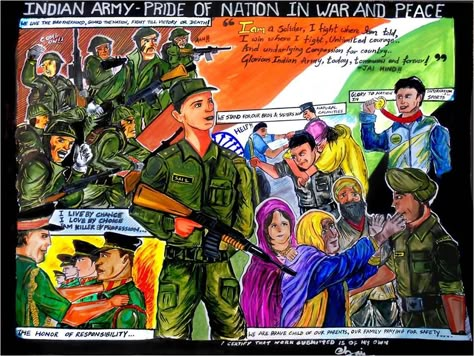 15 Indian Army Paintings By Kids Will Motivate You To Join Indian Army Poster On Veer Gatha, Veer Gatha Project, Painting On Veer Gatha Project, Indian Soldiers Painting, Veer Gatha Drawing Painting, Veer Gatha Painting Competition, Veer Gatha Drawing Competition, Veer Gatha Poster Making, Army Day Drawing