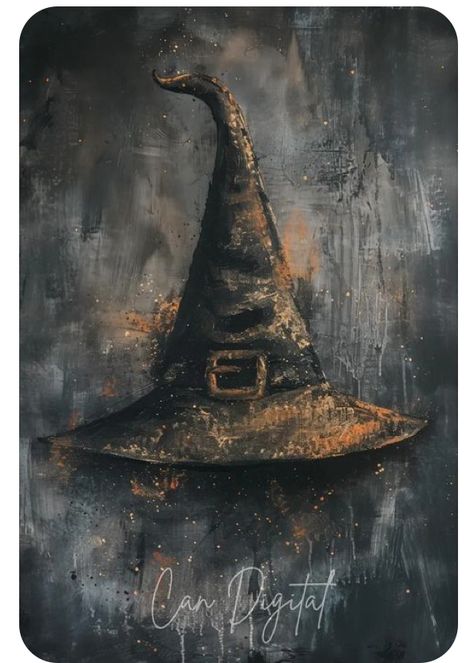 Witch Canvas Painting Diy, Witch Hat Painting On Canvas, Simple Witch Painting, Witch Painting Ideas Easy, Easy Witchy Paintings, Witch Painting Ideas, Witchy Painting Ideas, Witchy Images, Witch Hat Art