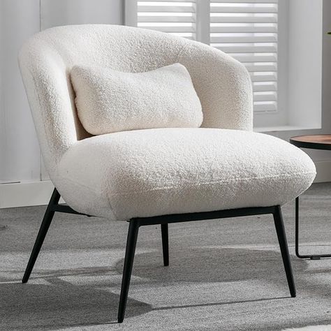 Amazon.com: DUOMAY Modern Accent Chair, Sherpa Upholstered Leisure Chair Boucle Single Sofa Chair Lounge Chair with Lumbar Pillow Metal Legs Slipper Chair for Living Room Bedroom Office, White : Home & Kitchen Comfy Reading, Cute Living Room, Chair Lounge, Accent Chair Set, Chair For Living Room, Fabric Accent Chair, Relaxing Chair, White Upholstery, Single Sofa Chair