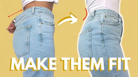 Jeans Hacks Waist Smaller, Downsize Jeans, Diy Wrap Dress, Diy Denim Shorts, How To Make Jeans, Big Jeans, Diy Crop Top, Elastic Jeans, Seam Ripper