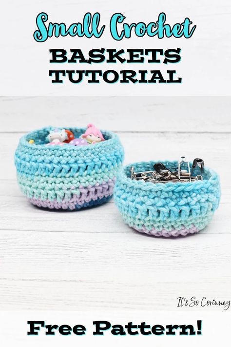 Crochet Storage Pattern, Easy Small Crochet, Crochet Storage Baskets Free, Easy Crochet Basket Pattern, Little Baskets, Crochet Basket Tutorial, Crochet Scrubbies, Cute Storage, Crochet Storage Baskets