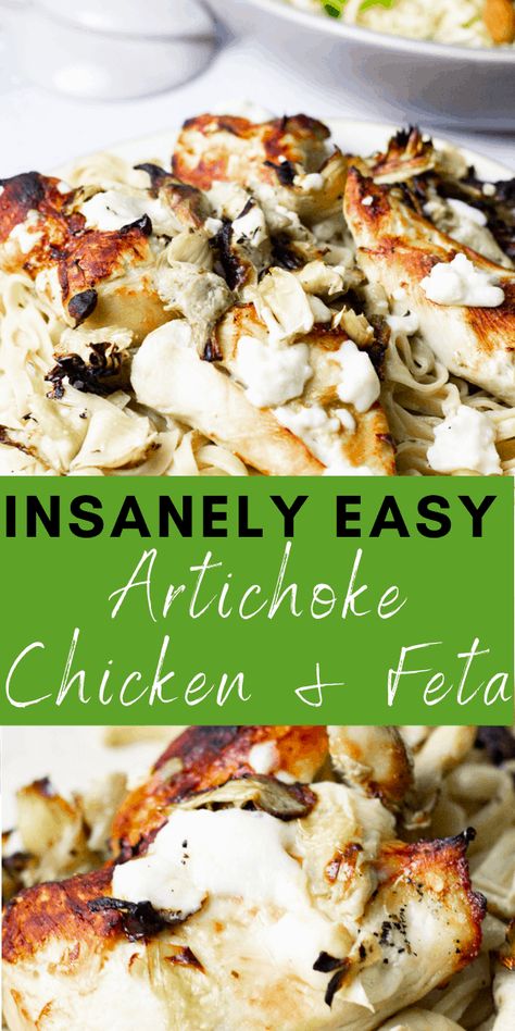 Chicken Thigh Artichoke Recipes, Chicken Breast Artichoke Recipes, Chicken Thigh And Artichoke Recipes, Rotisserie Chicken Feta Recipes, Guests For Dinner Meals, Feta Cheese And Chicken Recipes, Chicken And Artichoke Recipes Healthy, Healthy Boiled Chicken Recipes, Mediterrean Chicken Recipes