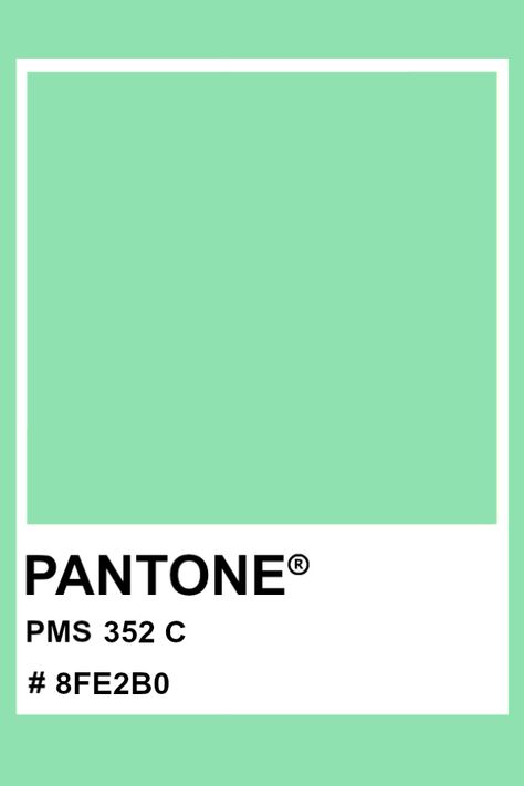 PANTONE 352 C  #pantone #color #PMS #hex Light Green Pantone, Green Color Chart, Mint Green Rooms, Pantone Matching System, Pantone Color Chart, Construction Repair, Pantone Colour Palettes, Custom Pencils, Color Chip