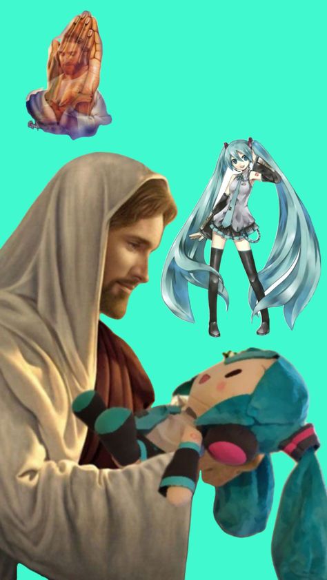 #miku #jesus Famous Historical Figures, Miku Hatsune Vocaloid, Vocaloid Funny, Art Memes, Christian Art, Hatsune Miku, Creative Play, Vocaloid, Creative Energy