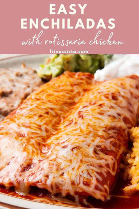 Easy Enchiladas with Rotisserie Chicken Enchiladas With Rotisserie Chicken, Simple Enchiladas, Recipe With Rotisserie Chicken, Rotisserie Chicken Enchiladas, Easy Enchilada Recipe, Easy Chicken Enchilada Recipe, Weekend Meal Prep, Easy Enchiladas, Chicken Enchiladas Easy