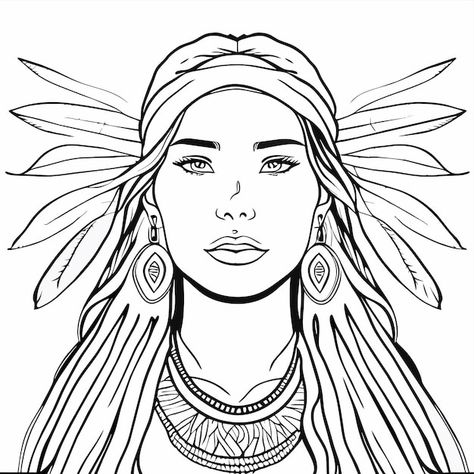 Native american tribal chief indigenous ... | Premium Vector #Freepik #vector #headdress #woman-illustration #girl-illustration #female-illustration Indigenous People Drawing, Native American Drawing Pencil Sketches, Indigenous Drawing, School Age Crafts, Native American Drawing, Sticker Icon, Female Illustration, Native Artwork, Native American Warrior