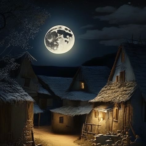 FULLMOON VILLAGE NIGHT Village Night View, Horror Locations, Horror Village, Moon Village, Night Village, Village At Night, Native American Village, Forest Cartoon, Dhoni Photos