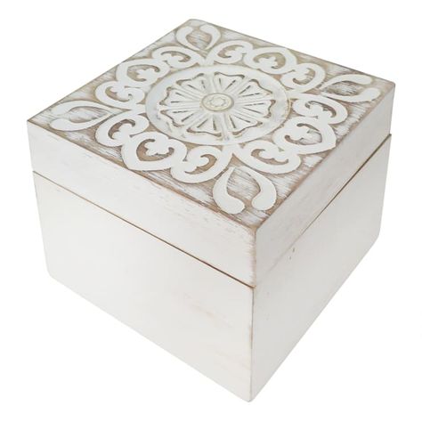 Hand Painted Wooden Box, Laser Cut Box, Stencil Decor, Painted Wooden Boxes, Silver Wood, Fair Projects, Home White, Cleaning Storage, Handmade Box