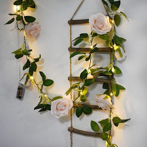 Rose Fairy Lights #RoseGarland #Garland #HomeDecor #FairyLights #Divine Vine Lights, Artificial Flower Garland, Christmas Wedding Bouquets, Flower Fairy Lights, Ivy Garland, Wedding Bedroom, Copper Light, Outdoor Decorative Lights, Lights Decor