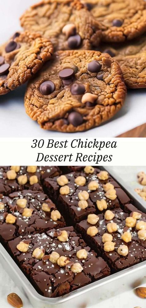 A list of 30 chickpea dessert recipes. Vegan Chickpea Dessert Recipes, Chickpeas Sweet Recipes, Baking With Chickpeas, No Sugar Healthy Desserts, Chickpea Recipes Dessert, Chickpea Baking Recipes, Chickpea Dessert Recipes Healthy, Chickpea Baking, Chickpea Dessert Recipes