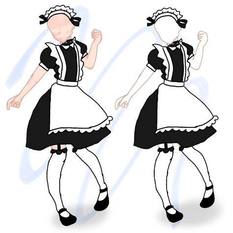 How To Draw A Maid Dress, Maid Outfit Drawing Base, Maid Drawing Reference, Gacha Maid Outfits, Maid Dress Drawing Reference, Maid Dress Drawing, Maid Pose, Maid Outfit Drawing, Maid Drawing