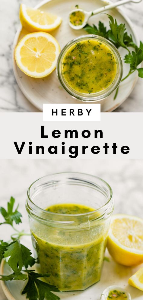 Lemon Basil Vinaigrette, Parsley Recipes, Basil Vinaigrette, Chicken Shrimp, Vinaigrette Recipe, Salad Dressing Recipes Homemade, Herb Salad, Herb Recipes, Lemon Basil