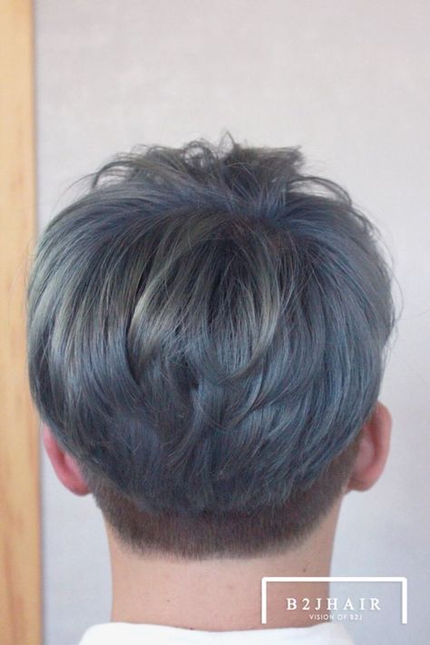 Grey Hair Men Dyed, Men Blue Hair, Ash Blue Hair Color, Smokey Grey Hair, Boy Hair Color, Hair Color For Boys, Blue Hair Men, Blue Hair Male, Grey Blue Hair