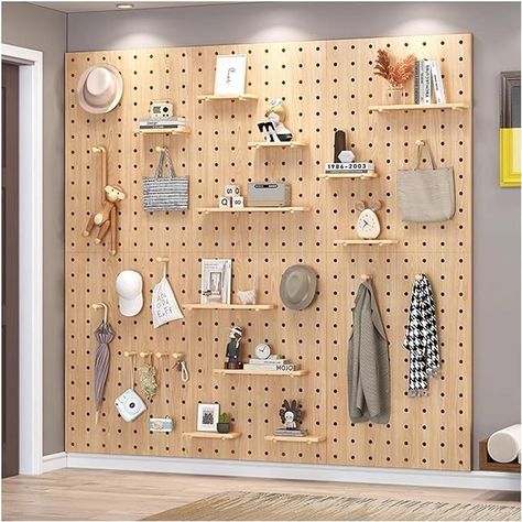 Amazon.com: HJZALMI Wall Pegboard, Easy Installation Kitchen Hole Boards, 12mm Thick Wooden Pegboard, Workshop Organisation Hole Wall Board, for Craft Room Workbench (Color : Brown, Size : 60x80cm) : Tools & Home Improvement Workshop Organisation, Wall Pegboard, Wooden Pegboard, Storage Racks, Workshop Organization, Wooden Books, Hanging Plates, Wall Board, Wall Storage