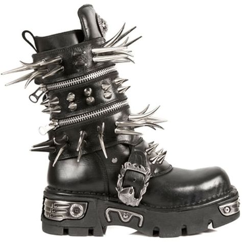 New Rock Style M.280-S1 Long Spike Boots (Black) ($425) ❤ liked on Polyvore featuring shoes, boots, black spiked shoes, gothic shoes, spike shoes, kohl boots and long shoes Spike Boots, Kohls Boots, Spikes Fashion, New Rock Boots, Rock Boots, Goth Shoes, Goth Boots, Gothic Boots, Punk Shoes