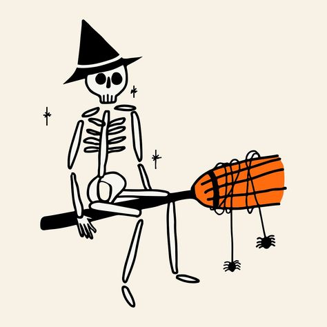 Skeleton Drawing Halloween, Pumpkin Skeleton Tattoo, Spooky Season Drawing Ideas, Halloween Illustration Witch, Whiteboard Halloween Art, Doodle Ideas Halloween, Skeleton Cute Drawing, Halloween Small Drawings, Hallowen Draws Ideas