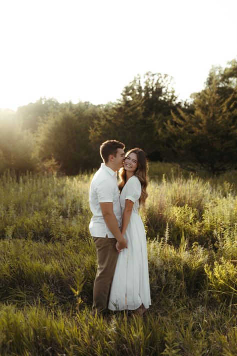 Twirl Engagement Photo, Proposal Session Photo Ideas, Dressy Casual Engagement Photos, Couples Photoshoot Greenery, Engagement Field Pictures, Engagement Photos Flagstaff, Engagement Photos With Dress, Golden Hour Field Engagement Photos, Outdoor Field Engagement Pictures