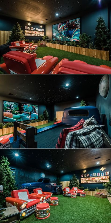 Movie Theater Rooms, Basement Home Theater, Home Cinema Room, Recreational Room, At Home Movie Theater, Orlando Vacation, Home Theater Speakers, Home Theater Rooms, Home Theater Design