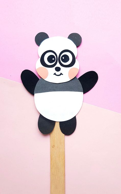 Panda Paper Craft - Puppet Template Panda Paper Craft, Panda Template, Puppet Template, Koala Craft, Preschool Creative Art, Panda Craft, Panda Artwork, Weather Crafts, Puppets For Kids