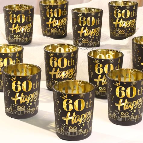 PRICES MAY VARY. 💛🖤 【60th Birthday Candle Holders】: Our votive candle holders are beautifully finished with a 60th Happy print. Incorporate these delicate candle holders into your party decorations and turn 60th birthday party into an unforgettable event. The warm candlelight will create an intimate atmosphere of celebration. 💛🖤 【Party Centerpieces for Tables】: Our frosted 60th Happy candle holders for table centerpiece are great for the 60th birthday party and 60th anniversary party decorat Man 60th Birthday Party Ideas, 60 Birthday Party Ideas Men, Black And Gold 60th Birthday Party Decor, 60th Birthday Centerpieces For Men, 60th Bday Party Ideas Dad, Men’s 60th Birthday Party Ideas, 60th Birthday Ideas For Husband, 60th Birthday Ideas For Dad Decoration, 60th Birthday Table Decorations