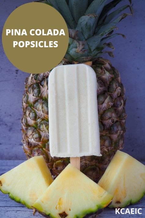 These piña colada popsicles are fresh, tropical and delicious! With just four ingredients they are a quick and easy way to enjoy your favorite summer cocktail. These pina colada popsicles contain alcohol but you can easily make them without the rum for a family friendly treat. Pina Colada Popsicles, Creamy Popsicles, Boozy Ice Cream, Coconut Popsicles, Boozy Popsicles, Popsicles Recipe, Ripe Pineapple, Ice Cream Popsicles, Popsicle Recipes