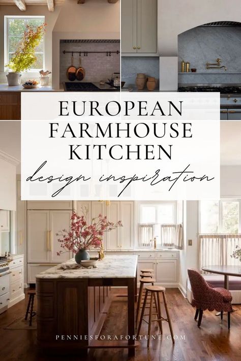 Rustic Old World Kitchen, European Eat In Kitchen, Eclectic European Kitchen, European Kitchens French Country, Modern Italian Farmhouse Kitchen, European Kitchen Colors, European Farmhouse Family Room, Luxury European Kitchen, European Cottage Kitchen Design