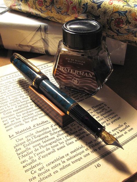 Waterman Phileas - my daily workhorse pen. I have two of these in F point, one in green and the other violet. Smooth writing and never fussy. Quill Pen, Ink Bottle, Writing Accessories, Beautiful Pen, Best Pens, Calligraphy Pens, Fountain Pen Ink, Writing Tools, Pen And Paper