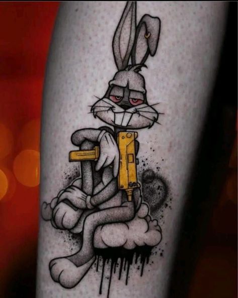 Uzi Tattoo, Tattoo Rabbit, Tattoo Cartoon, Tattoo Disney, Bunny Tattoo, Rabbit Tattoo, Realistic Tattoo Sleeve, Gangsta Tattoos, Money Tattoo