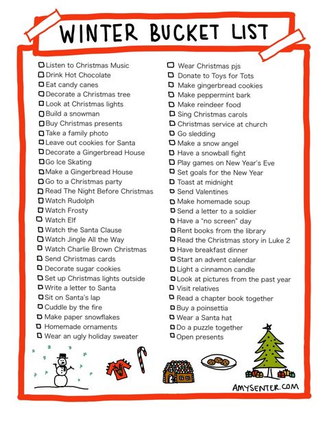 Apartment Activities, Winter Break Bucket List, Winter Apartment, Christmas Bucket List Printable, Winter Checklist, Senior Year Fun, Bucket List Printable, Christmas Checklist, Gingerbread Cookies Decorated